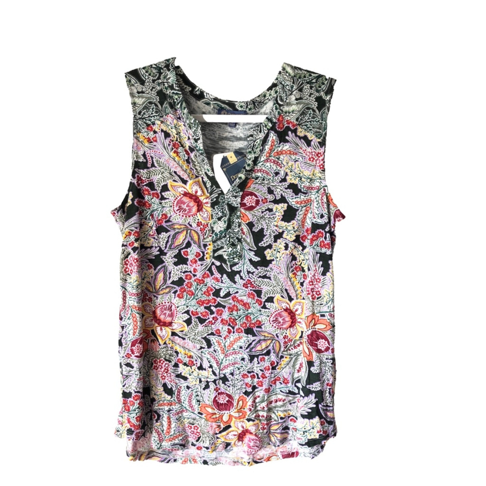 Democracy Floral Tank Top Women's Size Small Green Multi